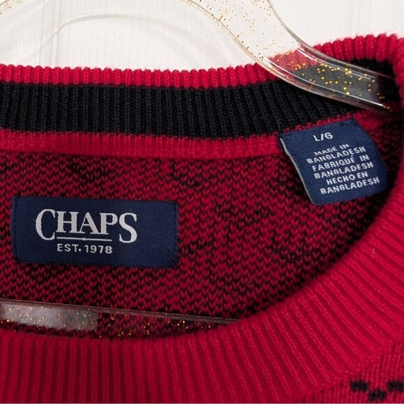 Chaps Polar Bear Sweater Mens Size Large Red Christmas Holiday Cotton Crew Neck - Picture 4 of 9